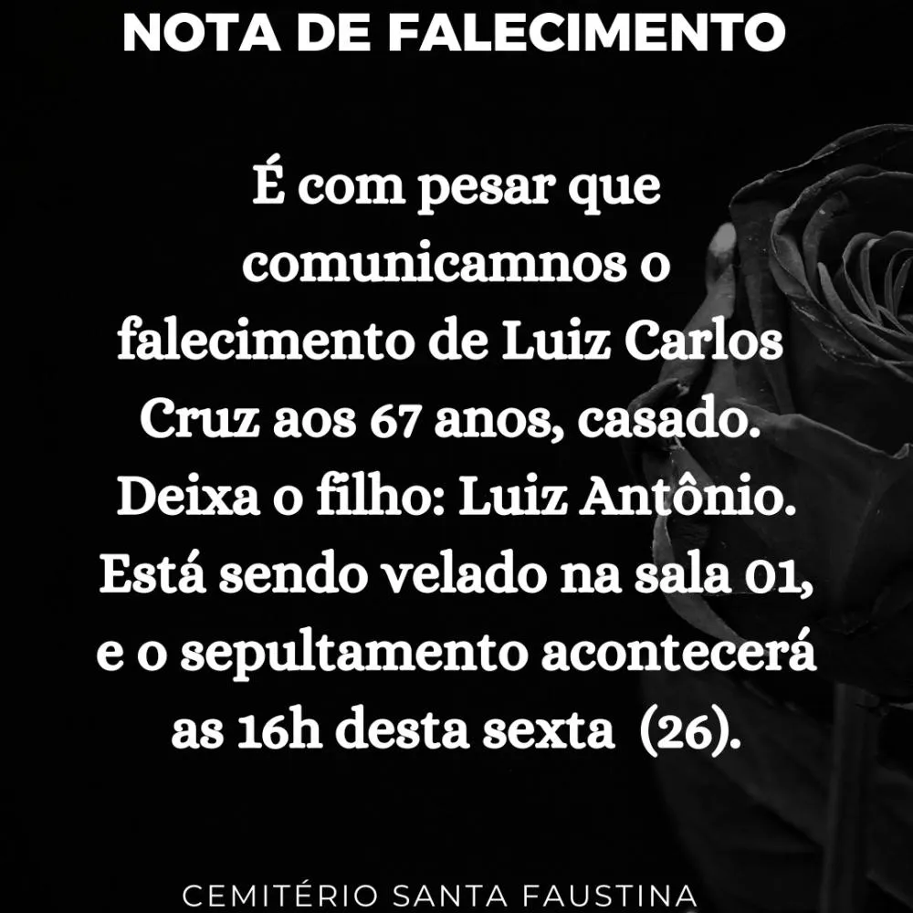 Nota de Falecimento: Antonio Carlos da Cruz, 67 anos