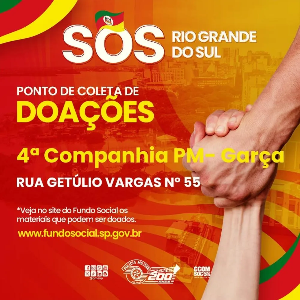 Polícia Militar em Garça arrecada suprimentos para Rio Grande do Sul