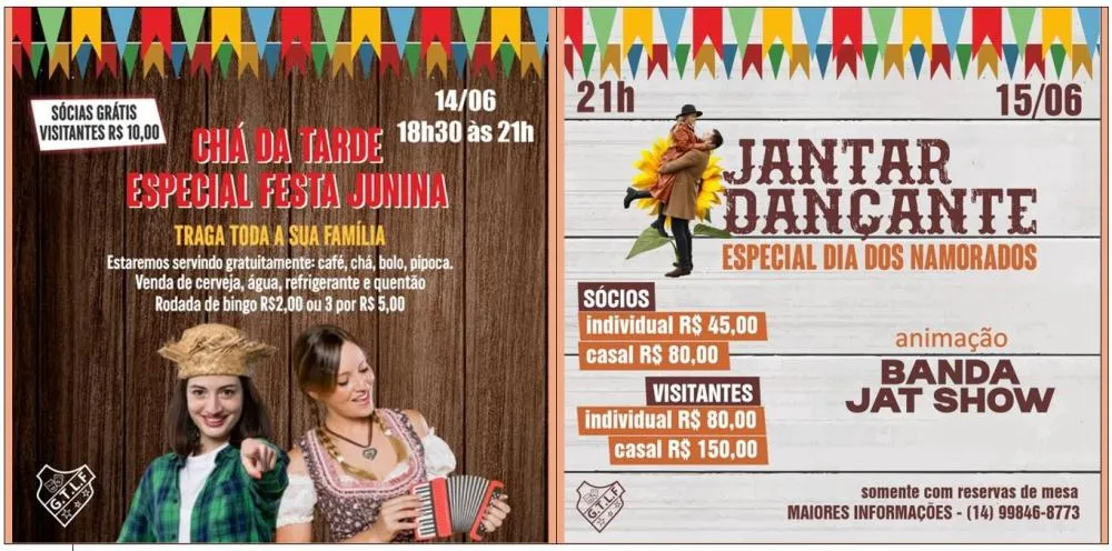 Grêmio movimentará a sexta e o sábado do garcense com “Chá da Tarde - Especial Festa Junina" e "Jantar Dançante"