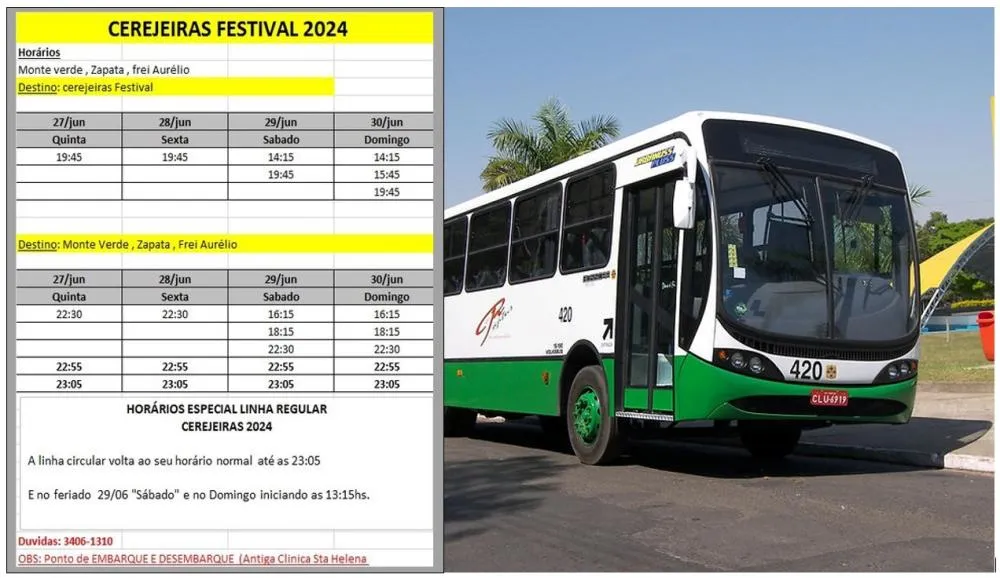 Raptur informa horário especial de transporte coletivo durante o Cerejeiras Festival 2024