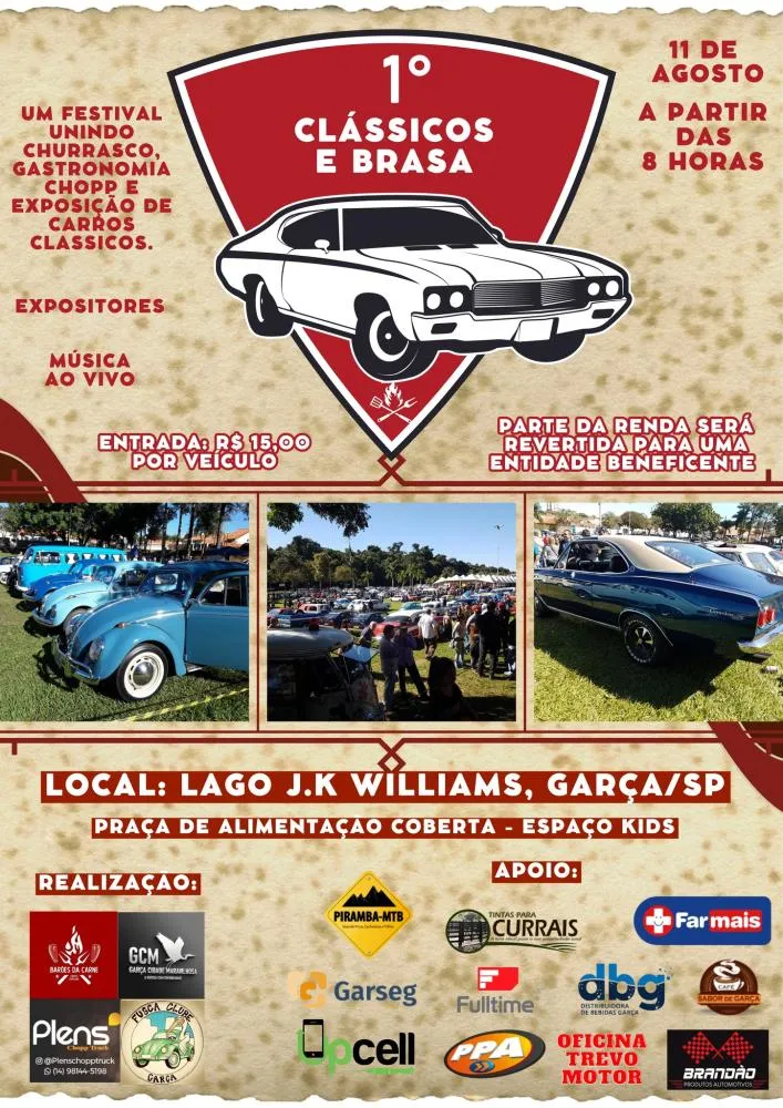 Primeiro Clássicos e Brasa: evento será realizado em agosto na região do Lago de Garça