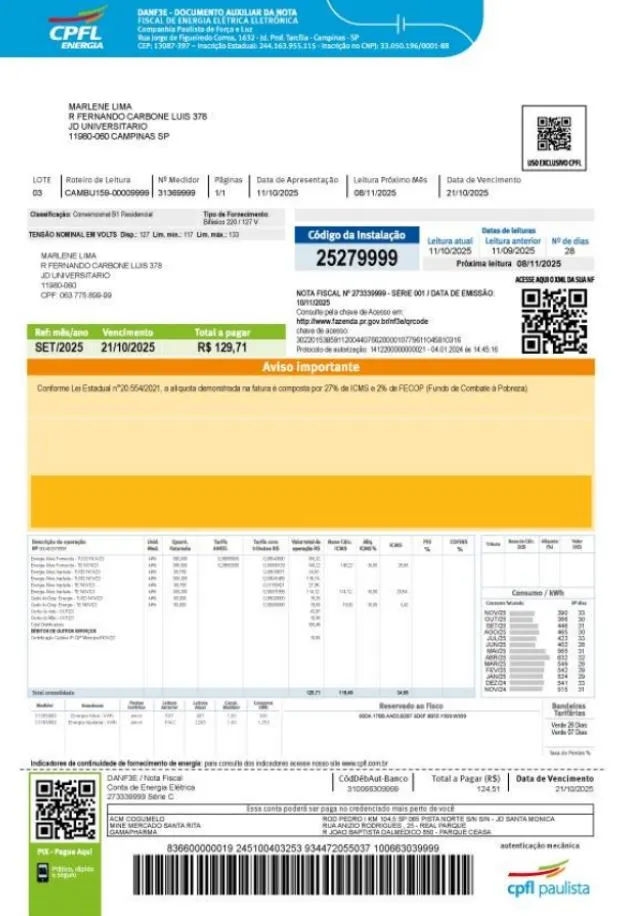 Novo modelo de conta da CPFL Paulista 